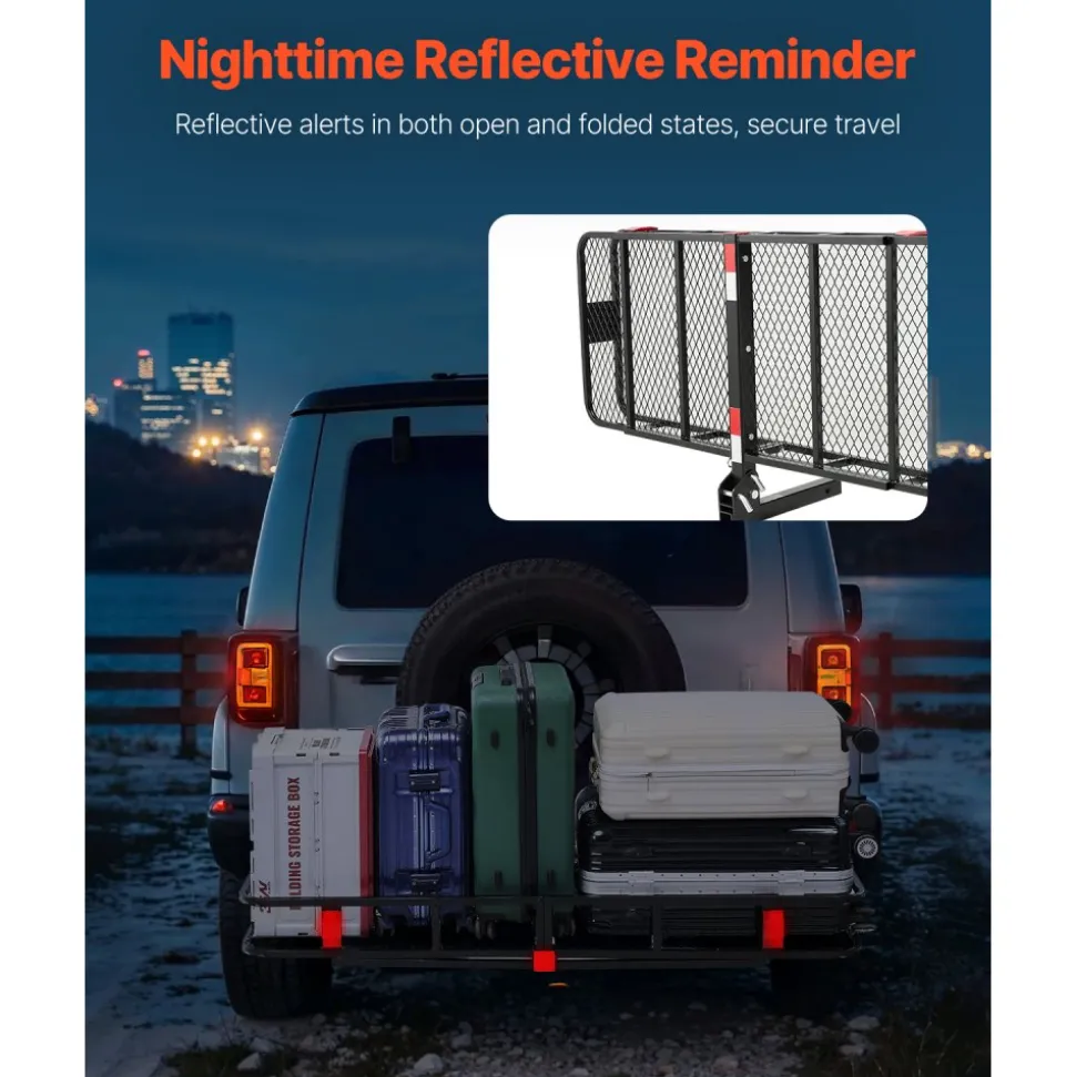 VEVOR 60" x 24" x 6", Hitch Cargo Carrier, 500 lbs Capacity Hitch Cargo Carrier with Nighttime Reflective Reminder, Folding Hitch Mount Cargo Carrier with Hitch Stabilizer, Fit for SUVs