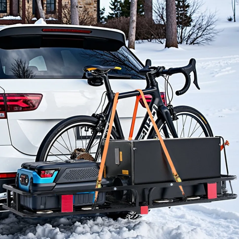VEVOR 60" x 24" x 6", Hitch Cargo Carrier, 500 lbs Capacity Hitch Cargo Carrier with Cargo Net with Hook & Waterproof Cargo Bag, Folding Hitch Mount Cargo Carrier with Ratchet Straps, Fit for SUVs