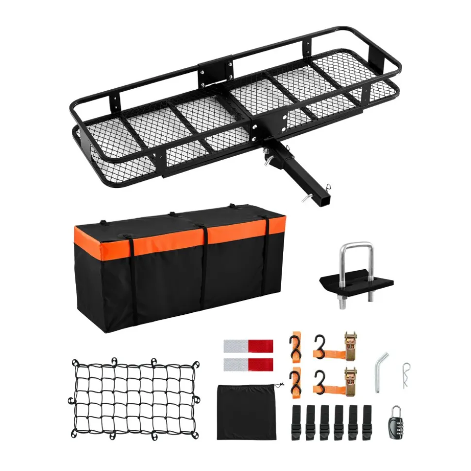 VEVOR 60" x 20" x 6", Hitch Cargo Carrier, 500 lbs Capacity Hitch Cargo Carrier with Cargo Net & Waterproof Cargo Bag, Folding Hitch Mount Cargo Carrier with Hitch Lock for 2" Receiver, Fit for SUVs