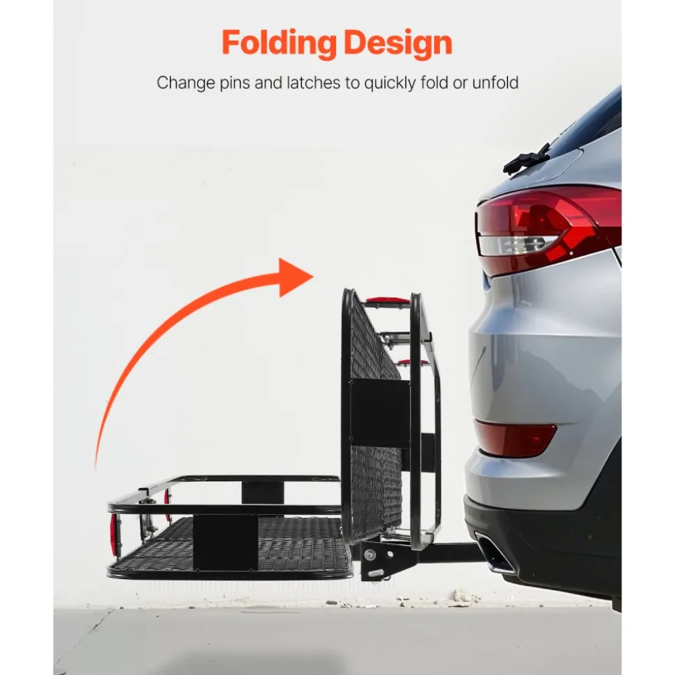 VEVOR 60" x 20" x 6", Hitch Cargo Carrier, 500 lbs Capacity Hitch Cargo Carrier with Cargo Net & Waterproof Cargo Bag, Folding Hitch Mount Cargo Carrier with Hitch Lock for 2" Receiver, Fit for SUVs
