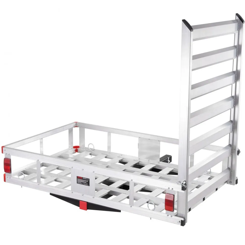 VEVOR 50 x 29.5 x 8.7 inch Hitch Cargo Carrier, 500lbs Capacity Trailer Hitch Mounted Cargo Basket, Aluminum Luggage Carrier Rack with Folding Ramp, Fits 2" Hitch Receiver for SUV Truck Pickup Camping