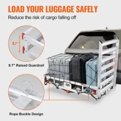 VEVOR 50 x 29.5 x 8.7 inch Hitch Cargo Carrier, 500lbs Capacity Trailer Hitch Mounted Cargo Basket, Aluminum Luggage Carrier Rack with Folding Ramp, Fits 2