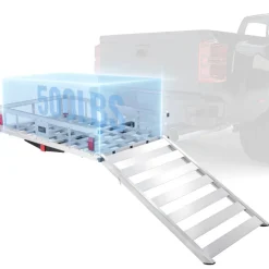 VEVOR 50 x 29.5 x 8.7 inch Hitch Cargo Carrier, 500lbs Capacity Trailer Hitch Mounted Cargo Basket, Aluminum Luggage Carrier Rack with Folding Ramp, Fits 2