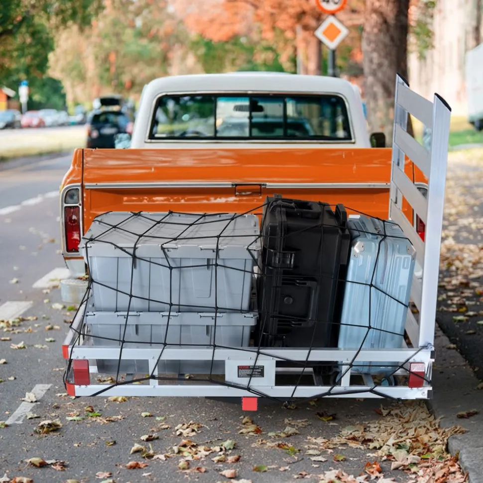 VEVOR 50 x 29.5 x 8.7 inch Hitch Cargo Carrier, 500lbs Capacity Trailer Hitch Mounted Cargo Basket, Aluminum Luggage Carrier Rack with Folding Ramp, Fits 2" Hitch Receiver for SUV Truck Pickup Camping
