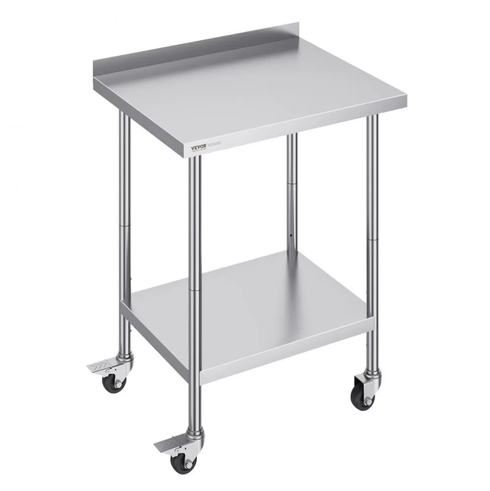 VEVOR 24 x 30 x 40 Inch Stainless Steel Work Table, Commercial Food Prep Worktable with Casters, Heavy Duty Prep Worktable, Metal Work Table with Adjustable Height for Restaurant, Home and Hotel