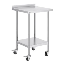 VEVOR 24 x 24 x 40 Inch Stainless Steel Work Table, Commercial Food Prep Worktable with Casters, Heavy Duty Prep Worktable, Metal Work Table with Adjustable Height for Restaurant, Home and Hotel