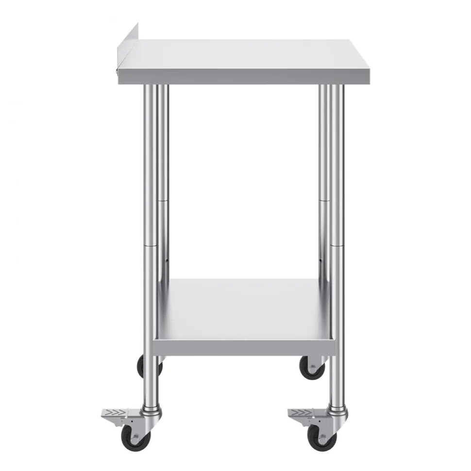 VEVOR 24 x 24 x 40 Inch Stainless Steel Work Table, Commercial Food Prep Worktable with Casters, Heavy Duty Prep Worktable, Metal Work Table with Adjustable Height for Restaurant, Home and Hotel
