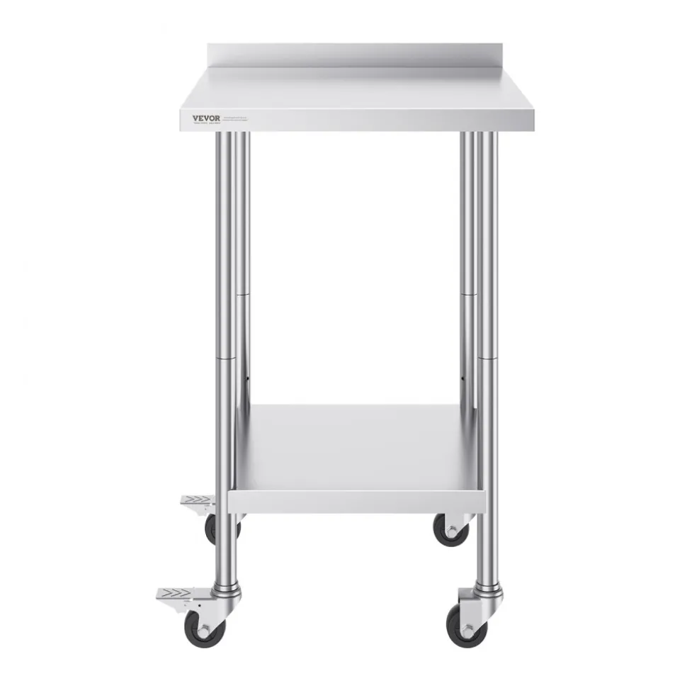 VEVOR 24 x 24 x 40 Inch Stainless Steel Work Table, Commercial Food Prep Worktable with Casters, Heavy Duty Prep Worktable, Metal Work Table with Adjustable Height for Restaurant, Home and Hotel