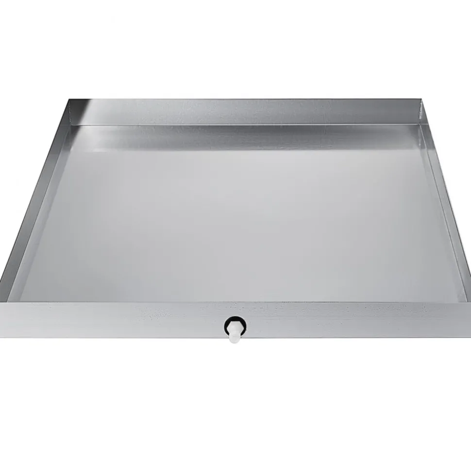 VEVOR 32 x 32 x 2.5 Inch Washing Machine Pan 18 GA Thickness 304 Stainless Steel Heavy Duty Compact Washer Drip Tray with Drain Hole & Hose Adapter