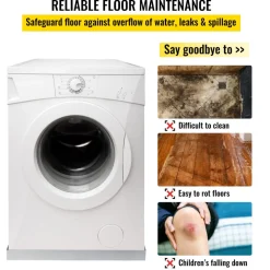 VEVOR 27 x 25 x 2.5 Inch Washing Machine Pan 304 Stainless Steel Washing Machine Drain Pan 18 GA Thickness Heavy Duty Compact Washer Drip Tray with Drain Hole & Hose Adapter