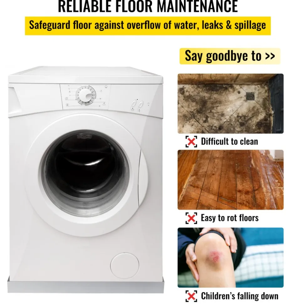 VEVOR 32 x 30 x 2.5 Inch Washing Machine Pan 18 GA Thickness 304 Stainless Steel Heavy Duty Compact Washer Drip Tray with Drain Hole & Hose Adapter