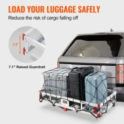 VEVOR 49.4 x 22.4 x 7.1 in Hitch Cargo Carrier, 500lbs Loading Capacity Trailer Hitch Mounted Cargo Basket, Rust-proof Aluminum Luggage Carrier Rack Fits 2