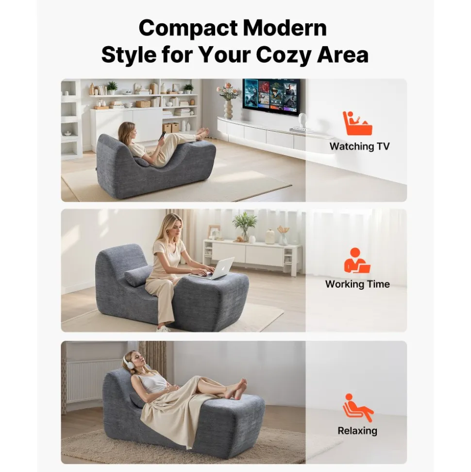 VEVOR Yoga Chair Chaise, Ergonomic Chaise Lounge Chair for Yoga, Modern Boneless Curved Foam Lounge Indoor for Massage, Stretching, Relaxation, Exercise, Used in Living Room, Bedroom, Balcony, Grey