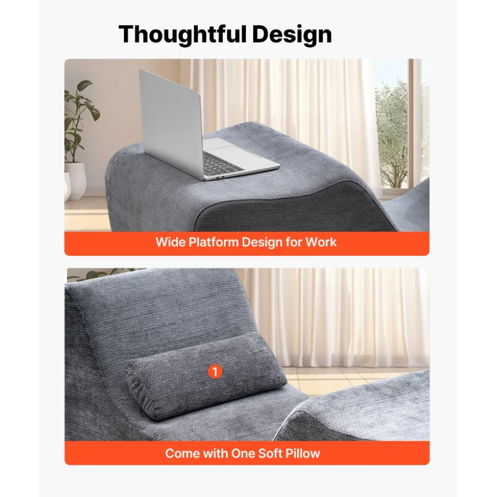 VEVOR Yoga Chair Chaise, Ergonomic Chaise Lounge Chair for Yoga, Modern Boneless Curved Foam Lounge Indoor for Massage, Stretching, Relaxation, Exercise, Used in Living Room, Bedroom, Balcony, Grey