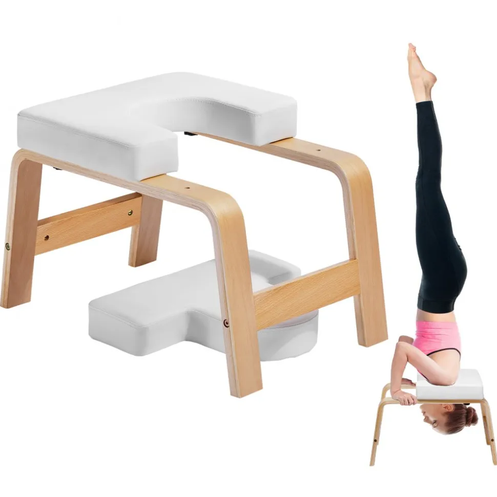 VEVOR Yoga Headstand Bench, 300 lbs Capacity Yoga Inversion Chair for Family Gym, Headstand Trainer with Wood Frame & PU Pad, Stand Yoga Stool for Strength Balance Training, Relieve Fatigue, Black