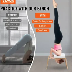 VEVOR Yoga Headstand Bench, 300 lbs Capacity Yoga Inversion Chair for Family Gym, Headstand Trainer with Wood Frame & PU Pad, Stand Yoga Stool for Strength Balance Training, Relieve Fatigue, Black