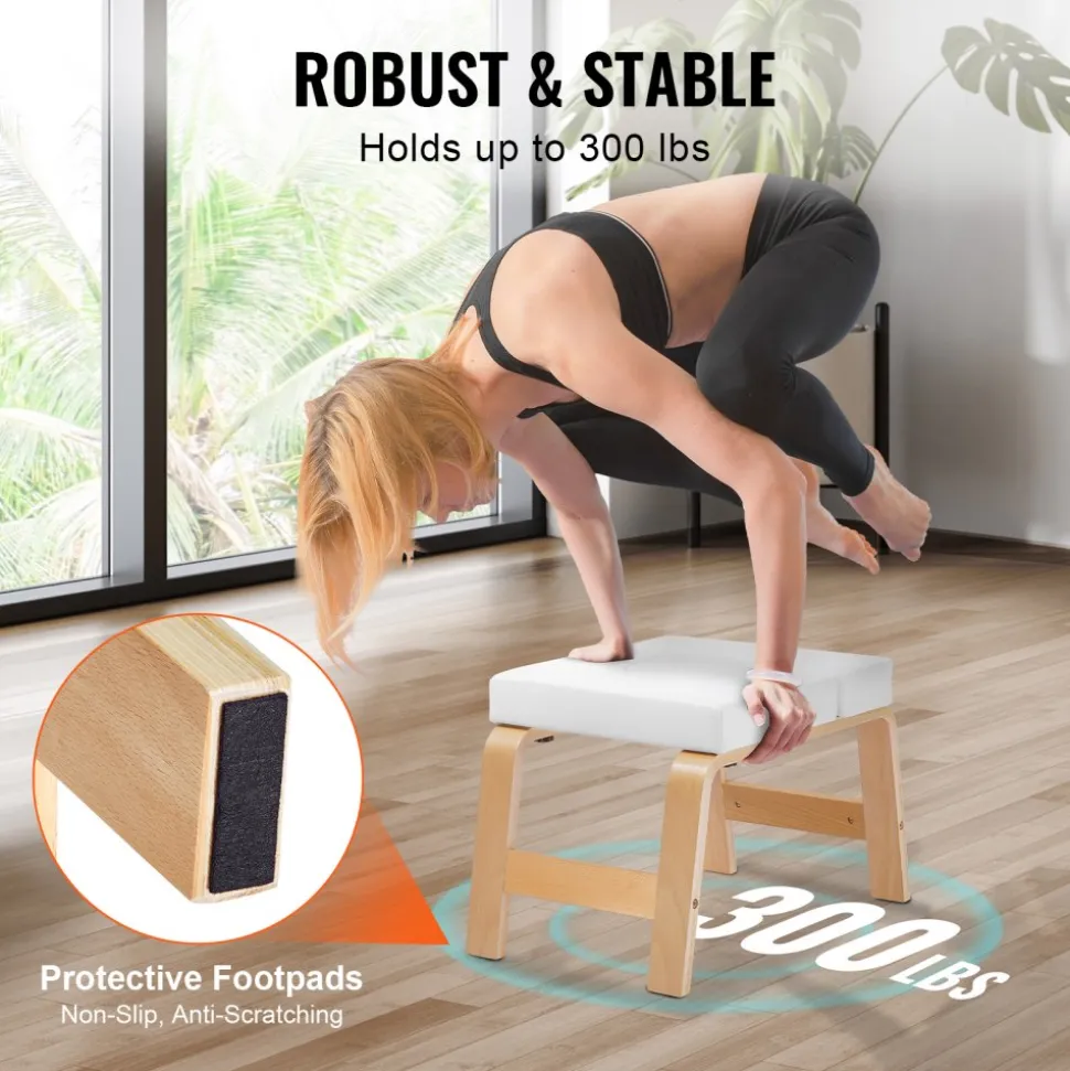 VEVOR Yoga Headstand Bench, 300 lbs Capacity Yoga Inversion Chair for Family Gym, Headstand Trainer with Wood Frame & PU Pad, Stand Yoga Stool for Strength Balance Training, Relieve Fatigue, Black