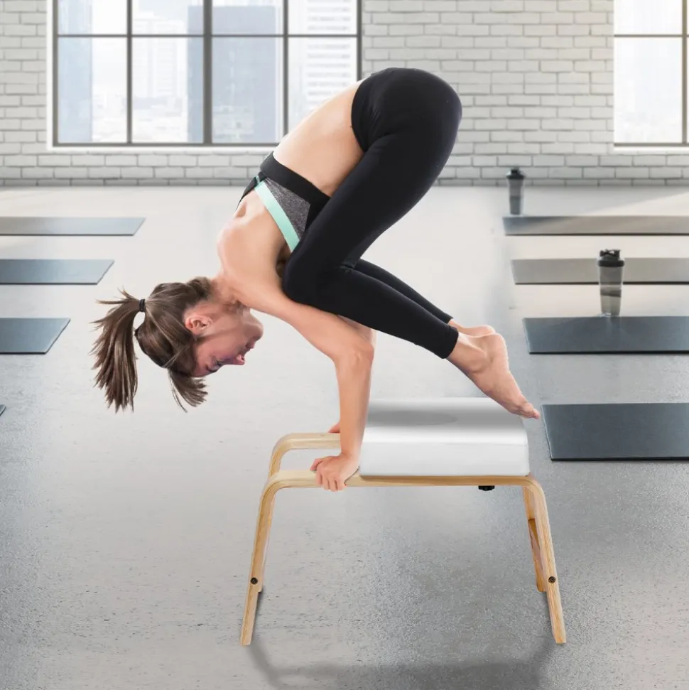 VEVOR Yoga Headstand Bench, 300 lbs Capacity Yoga Inversion Chair for Family Gym, Headstand Trainer with Wood Frame & PU Pad, Stand Yoga Stool for Strength Balance Training, Relieve Fatigue, Black