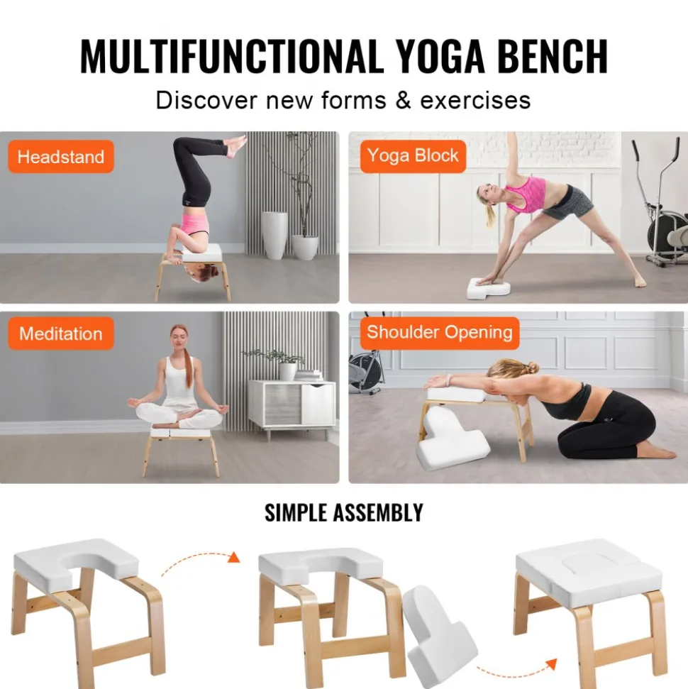 VEVOR Yoga Headstand Bench, 300 lbs Capacity Yoga Inversion Chair for Family Gym, Headstand Trainer with Wood Frame & PU Pad, Stand Yoga Stool for Strength Balance Training, Relieve Fatigue, Black