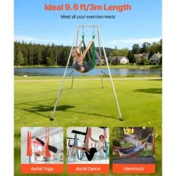 VEVOR Yoga Stand Frame, 9.6 ft Length Swing Stand, Max 551.2 lbs Load Triangular Structure Aerial Rig, Aerial Silk Stands for Yoga Enthusiasts, Non-Slip Base, Lightweight, Detachable Design