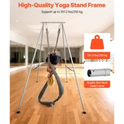 VEVOR Yoga Stand Frame, 9.6 ft Length Swing Stand, Max 551.2 lbs Load Triangular Structure Aerial Rig, Aerial Silk Stands for Yoga Enthusiasts, Non-Slip Base, Lightweight, Detachable Design