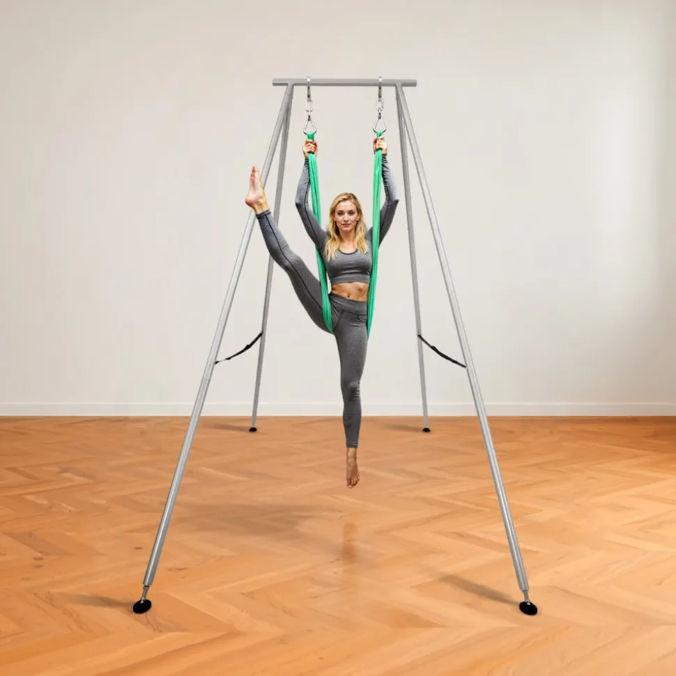 VEVOR Yoga Stand Frame, 9.6 ft Length Swing Stand, Max 551.2 lbs Load Triangular Structure Aerial Rig, Aerial Silk Stands for Yoga Enthusiasts, Non-Slip Base, Lightweight, Detachable Design
