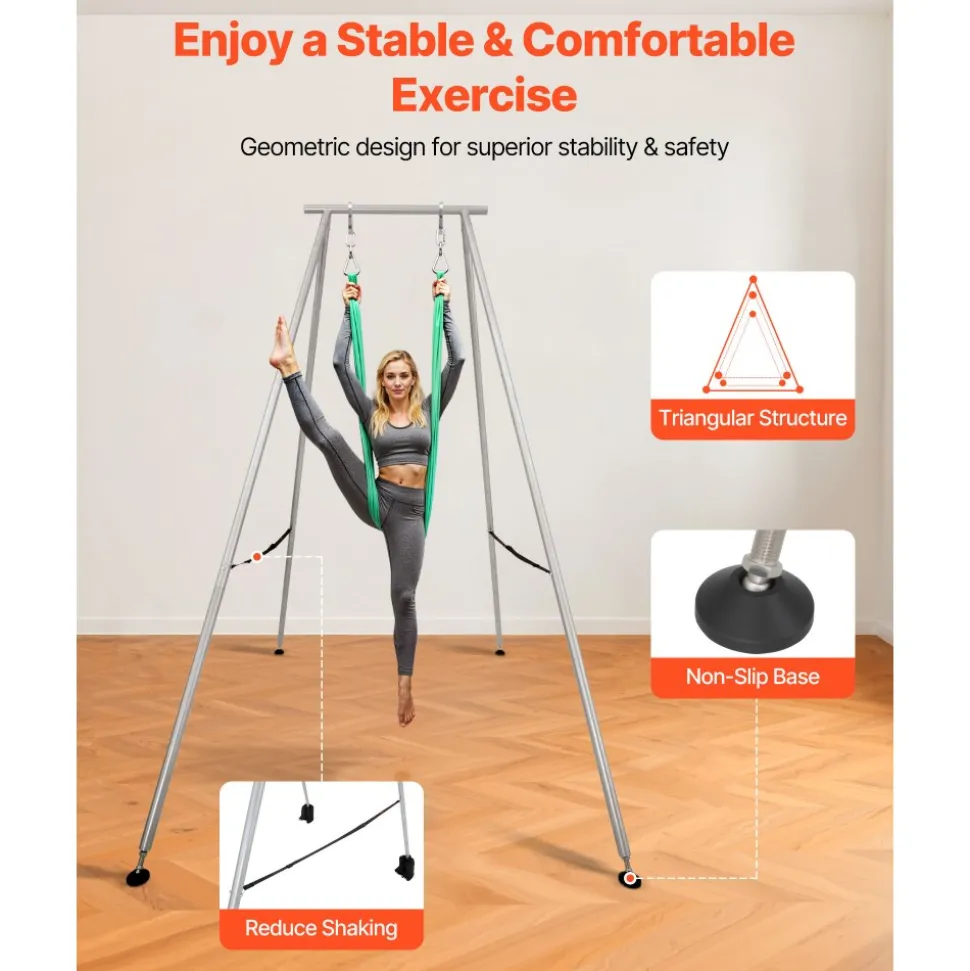 VEVOR Yoga Stand Frame, 9.6 ft Length Swing Stand, Max 551.2 lbs Load Triangular Structure Aerial Rig, Aerial Silk Stands for Yoga Enthusiasts, Non-Slip Base, Lightweight, Detachable Design
