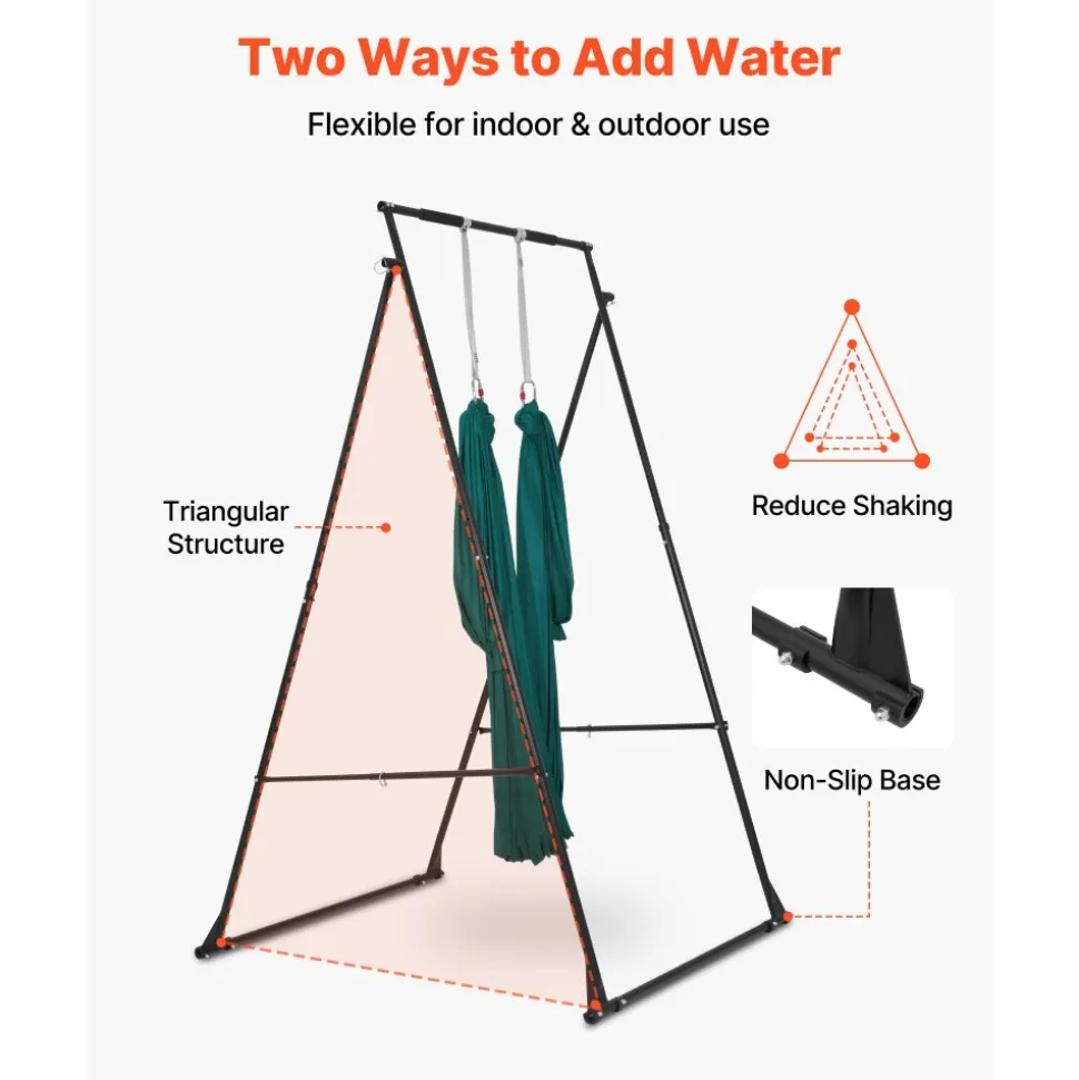 VEVOR Yoga Stand Frame, Max 440.9 lbs Load Swing Stand, Triangular Structure Pull Up Stands, Aerial Silk Stands with EVA Foam & 6.6-yard Yoga Hammock, 4-Level Horizontal & 6-Level Vertical Adjustment