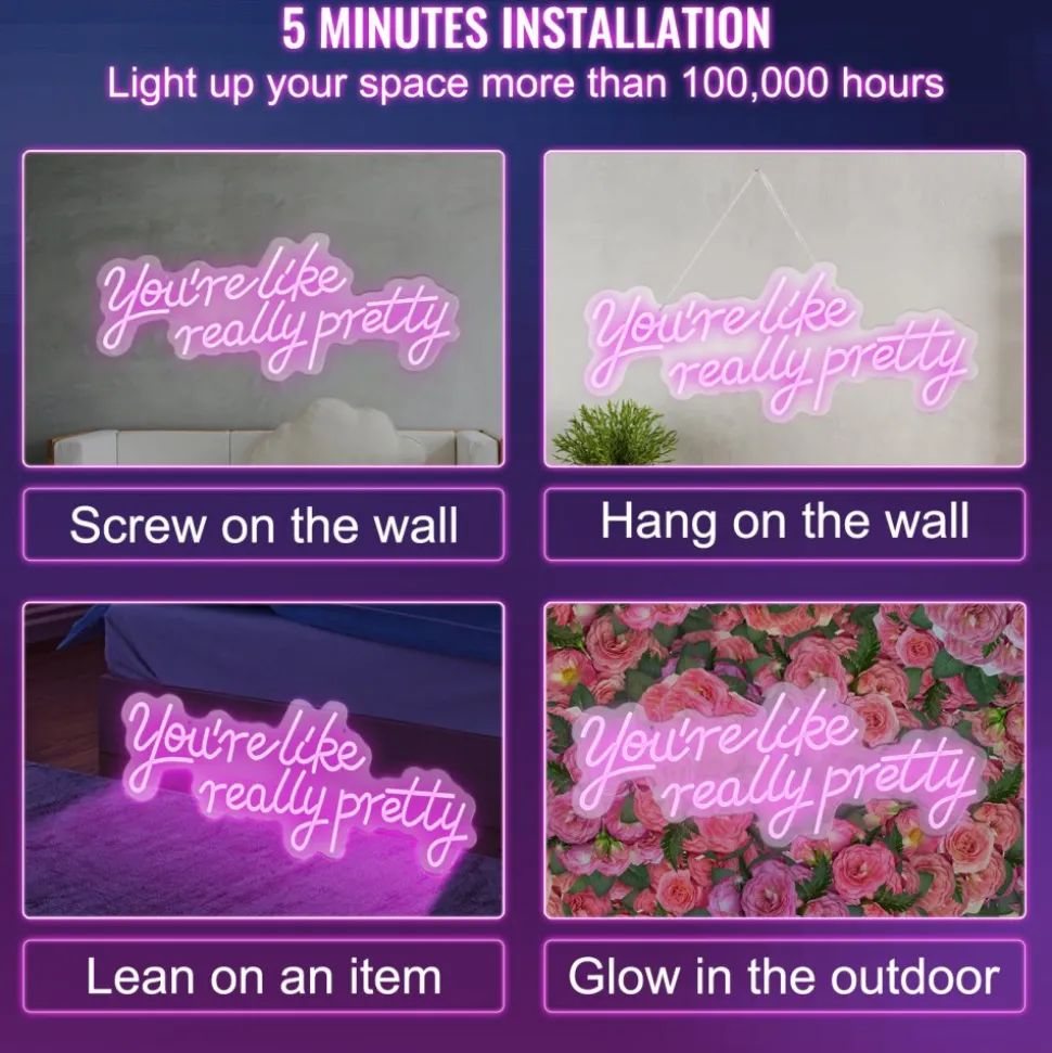VEVOR You're Like Really Pretty Neon Sign, 27.5" x 12" Pink LED Neon Signs for Wall Decor, Large Lights Sign with Remote Control and Power Adapter, Used for Party, Wedding, Living Room, Office