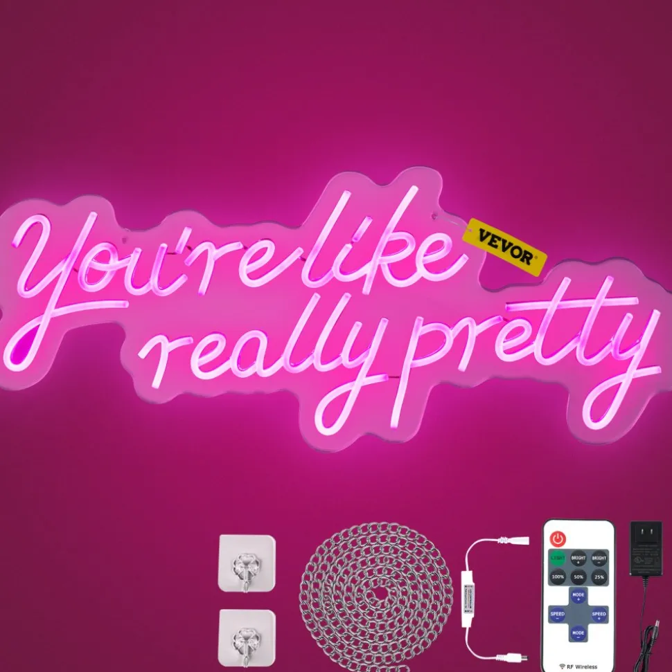 VEVOR You're Like Really Pretty Neon Sign, 27.5" x 12" Pink LED Neon Signs for Wall Decor, Large Lights Sign with Remote Control and Power Adapter, Used for Party, Wedding, Living Room, Office