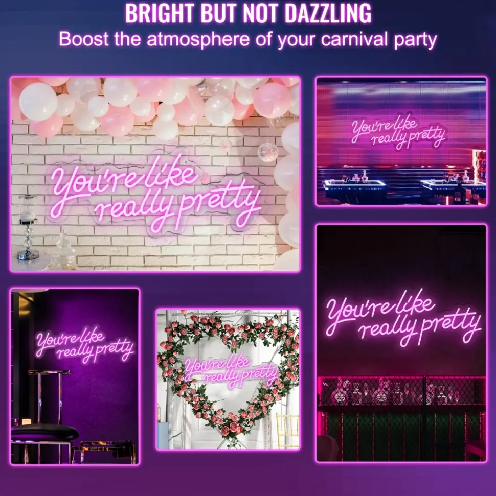 VEVOR You're Like Really Pretty Neon Sign, 27.5" x 12" Pink LED Neon Signs for Wall Decor, Large Lights Sign with Remote Control and Power Adapter, Used for Party, Wedding, Living Room, Office