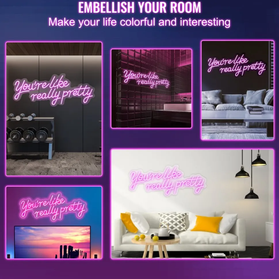 VEVOR You're Like Really Pretty Neon Sign, 27.5" x 12" Pink LED Neon Signs for Wall Decor, Large Lights Sign with Remote Control and Power Adapter, Used for Party, Wedding, Living Room, Office