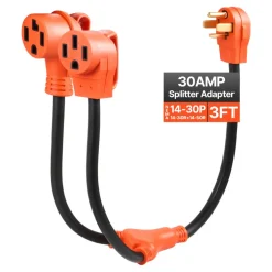 VEVOR Y Splitter Adapter, 30 Amp, 4 Prong Outlet 240 Volt Dryer to EV Charger Adapter, NEMA 14-30P to 14-30R/14-50R, with Grip Handle, Heavy Duty 10 AWG STW Wire, for EV Charger Dryer RV
