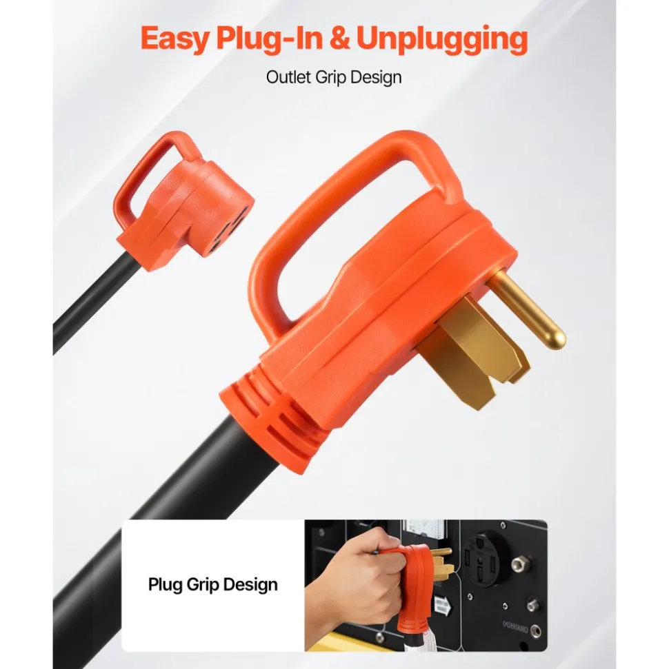 VEVOR Y Splitter Adapter Cord, 50 Amp NEMA 14-50, 4 Prong 240V Splitter for RV and EV, NEMA 14-50P to Dual 14-50R Outlets with Grip Handle, Heavy Duty 6/3+8/1 STW Wire, Outdoor RV Power Extension Cord