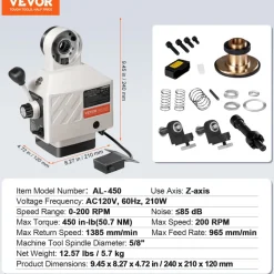 VEVOR Z-Axis Power Feed for Milling Machine, 450 in-lb Torque, 0-200RPM Adjustable Rotate Speed 120V Power Table Feed Mill Feeder, for Bridgeport Some Knee Type Mills with a 5/8" End Shaft Diameter