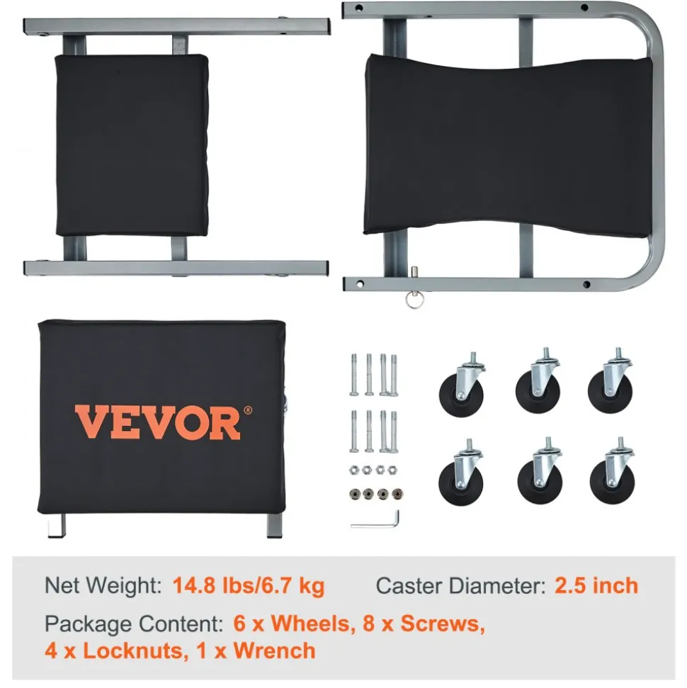 VEVOR Z-Creeper Seat, 2 in 1 Rolling Folding Car Creeper/Stool, 300 lbs Capacity Mechanic Creeper, Low Profile Creeper with 6 pcs Wheels for Garage, Shop, Auto Repair, Lay Down or Sit, Black