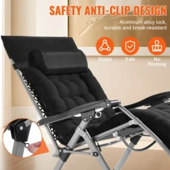 VEVOR Zero Gravity Chair, 33 inch Zero Gravity Recliner Lounge Chair for Indoor and Outdoor, Adjustable Anti Gravity Chair with Cushion, Headrest, Footrest, and Cupholder, 500 lbs, Black