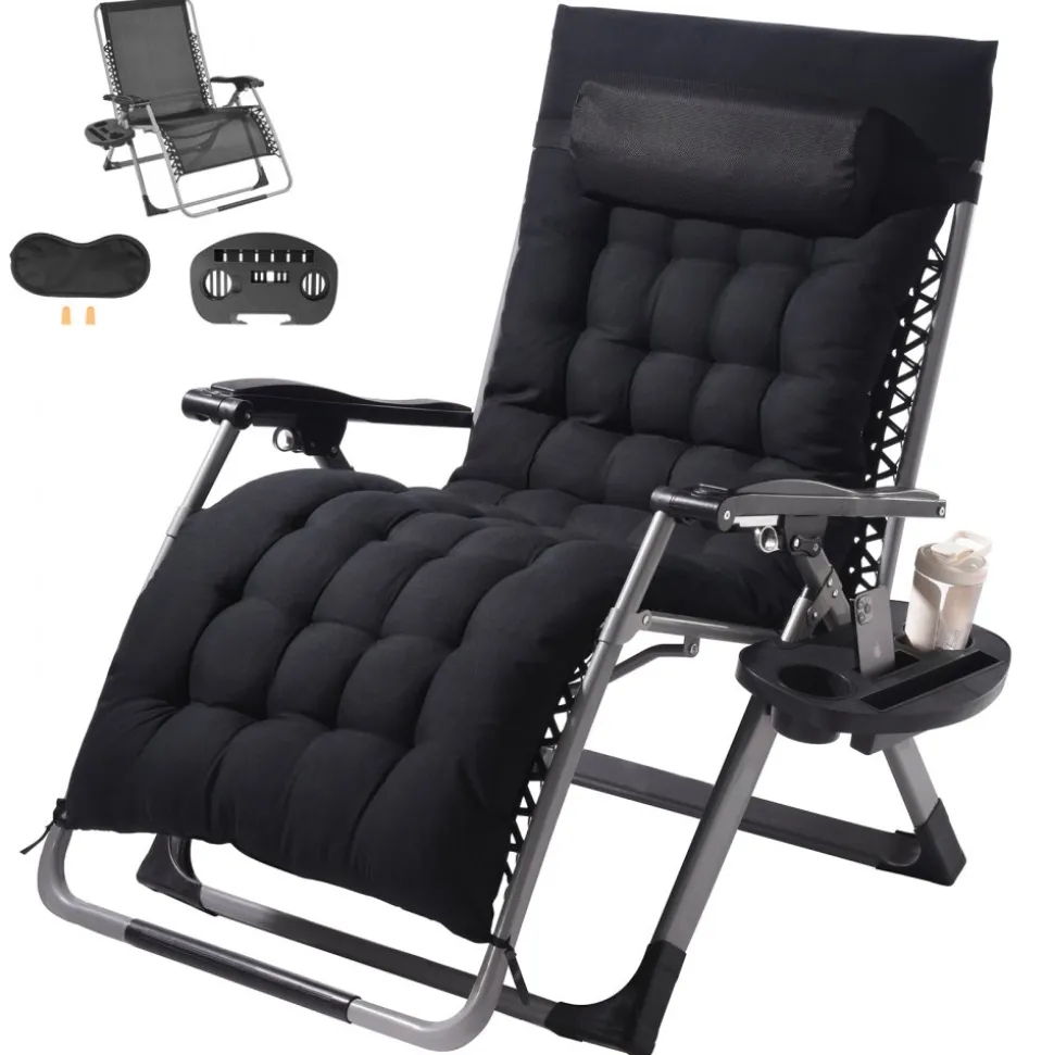 VEVOR Zero Gravity Chair, 33 inch Zero Gravity Recliner Lounge Chair for Indoor and Outdoor, Adjustable Anti Gravity Chair with Cushion, Headrest, Footrest, and Cupholder, 500 lbs, Black