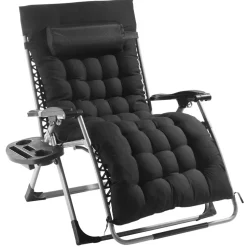 VEVOR Zero Gravity Chair, 33 inch Zero Gravity Recliner Lounge Chair for Indoor and Outdoor, Adjustable Anti Gravity Chair with Cushion, Headrest, Footrest, and Cupholder, 500 lbs, Black