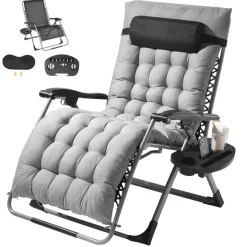 VEVOR Zero Gravity Chair, 33 inch Zero Gravity Recliner Lounge Chair for Indoor and Outdoor, Adjustable Anti Gravity Chair with Cushion, Headrest, Footrest, and Cupholder, 500 lbs, Gray