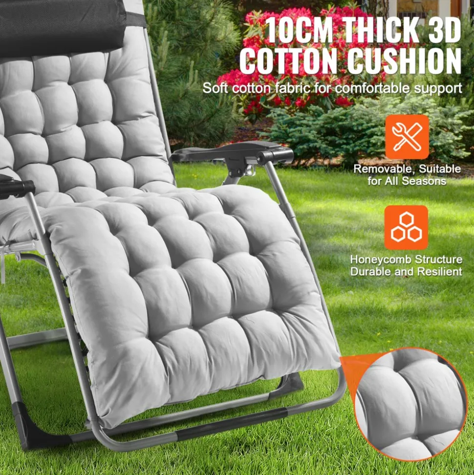 VEVOR Zero Gravity Chair, 33 inch Zero Gravity Recliner Lounge Chair for Indoor and Outdoor, Adjustable Anti Gravity Chair with Cushion, Headrest, Footrest, and Cupholder, 500 lbs, Gray