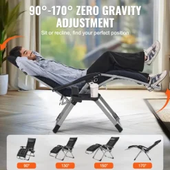 VEVOR Zero Gravity Chair, 26 inch Zero Gravity Recliner Lounge Chair for Indoor and Outdoor, Adjustable Anti Gravity Chair with Cushion, Headrest, Footrest, and Cupholder, 500 lbs, Black
