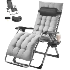 VEVOR Zero Gravity Chair, 26 inch Zero Gravity Recliner Lounge Chair for Indoor and Outdoor, Adjustable Anti Gravity Chair with Cushion, Headrest, Footrest, and Cupholder, 500 lbs, Gray