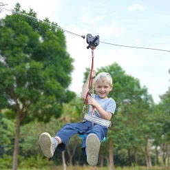 VEVOR Zipline Kit for Kids and Adult, 120 ft Zip Line Kits Up to 500 lb, Backyard Outdoor Quick Setup Zipline, Playground Entertainment with Stainless Steel Zipline, Spring Brake, Safety Harness, Seat