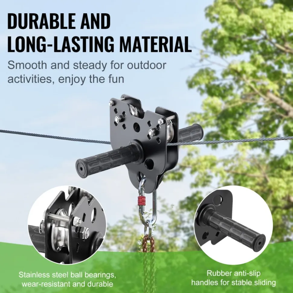 VEVOR Zipline Kit for Kids and Adult, 100 ft Zip Line Kits Up to 500 lb, Backyard Outdoor Quick Setup Zipline, Playground Entertainment with Stainless Steel Zipline, Spring Brake, Safety Harness, Seat