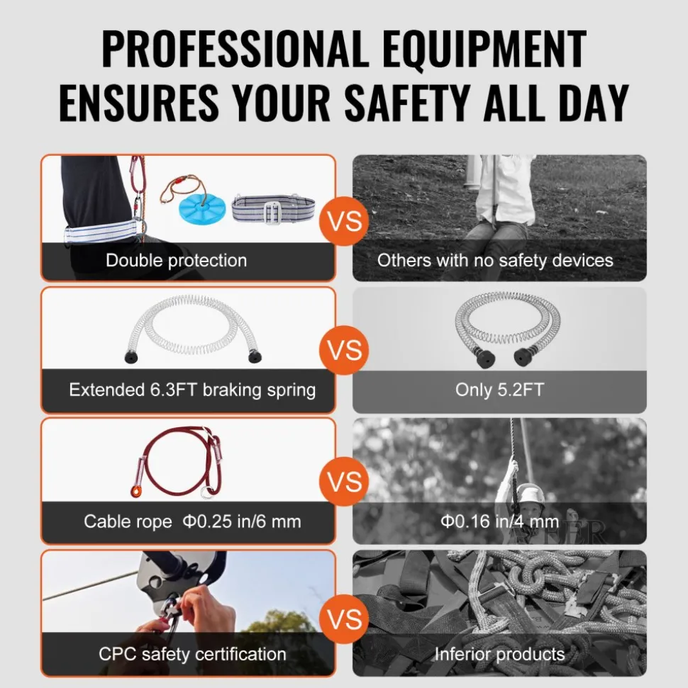 VEVOR Zipline Kit for Kids and Adult, 100 ft Zip Line Kits Up to 500 lb, Backyard Outdoor Quick Setup Zipline, Playground Entertainment with Stainless Steel Zipline, Spring Brake, Safety Harness, Seat