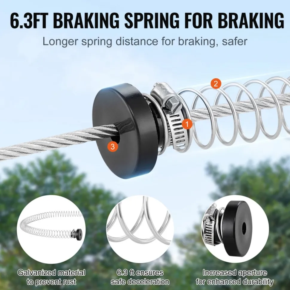 VEVOR Zipline Kit for Kids and Adult, 100 ft Zip Line Kits Up to 500 lb, Backyard Outdoor Quick Setup Zipline, Playground Entertainment with Stainless Steel Zipline, Spring Brake, Safety Harness, Seat