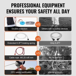 VEVOR Zipline Kit for Kids and Adult, 60 ft Zip Line Kits Up to 500 lb, Backyard Outdoor Quick Setup Zipline, Playground Entertainment with Stainless Steel Zipline, Spring Brake, Safety Harness, Seat