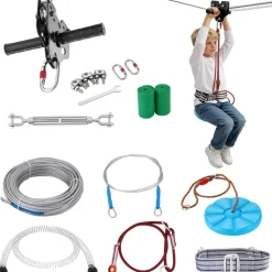 VEVOR Zipline Kit for Kids and Adult, 60 ft Zip Line Kits Up to 500 lb, Backyard Outdoor Quick Setup Zipline, Playground Entertainment with Stainless Steel Zipline, Spring Brake, Safety Harness, Seat