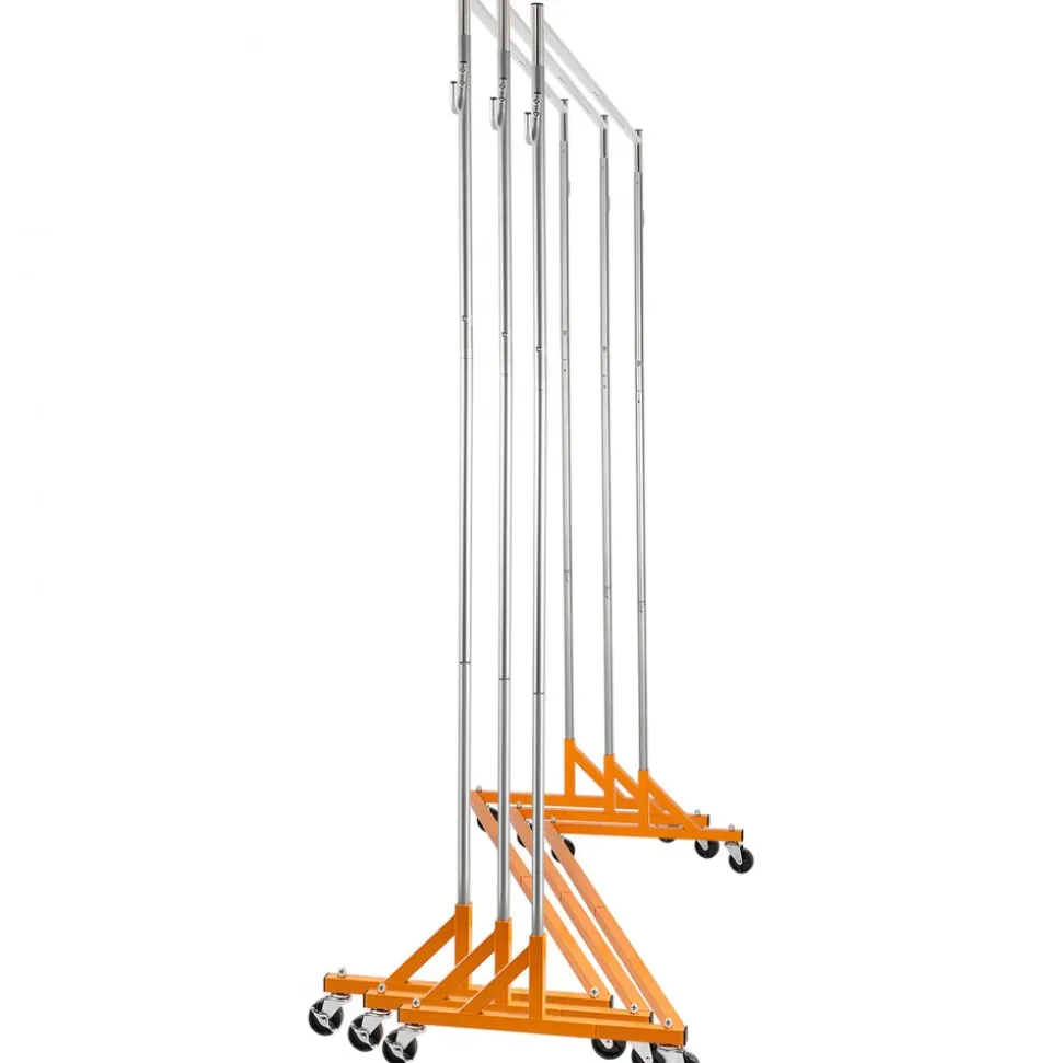 VEVOR Z Rack, Industrial Grade Z Base Garment Rack, Height Adjustable Rolling Z Garment Rack, Sturdy Steel Z Base Clothing Rack with Lockable Casters, for Home Clothing Store Display Orange (3 Sets)